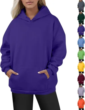 Plus Size Hoodies for Women Loose Fit Fleece Lined Oversized Crewneck Sweatshirt Drop Shoulder Hooded Pullover Tops
