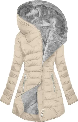 Quilted Jackets for Women Long Thickened Down Alternative Warm Puffer Jacket Water Resistant Parka with Zip Pockets