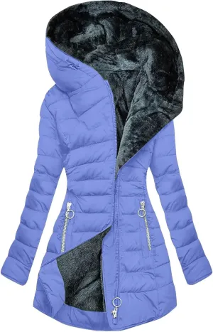 Quilted Jackets for Women Long Thickened Down Alternative Warm Puffer Jacket Water Resistant Parka with Zip Pockets