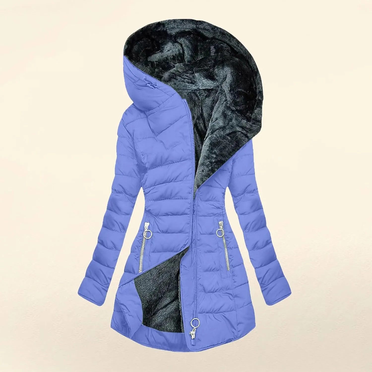 Quilted Jackets for Women Long Thickened Down Alternative Warm Puffer Jacket Water Resistant Parka with Zip Pockets