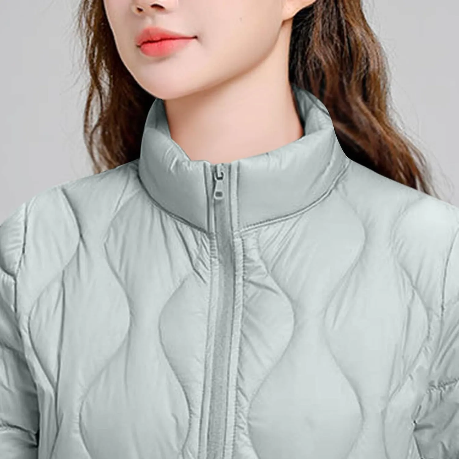 Quilted Lightweight Jacket for Women Plus Size Short Puffer Coats Stand Collar Zip Up Warm Down Jacket Fall Winter