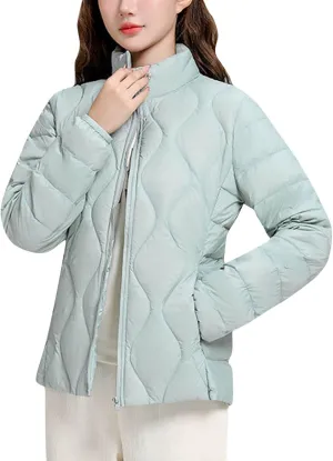 Quilted Lightweight Jacket for Women Plus Size Short Puffer Coats Stand Collar Zip Up Warm Down Jacket Fall Winter