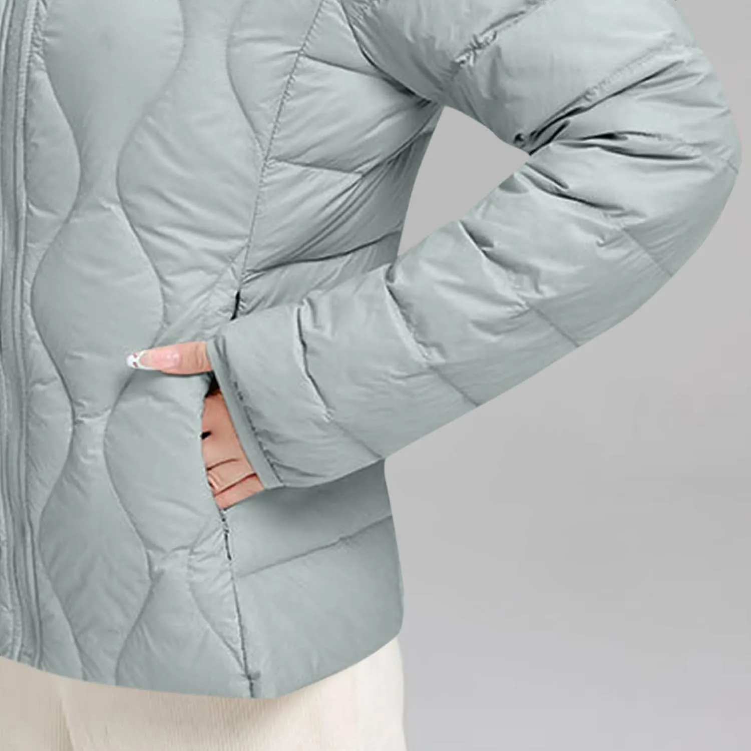 Quilted Lightweight Jacket for Women Plus Size Short Puffer Coats Stand Collar Zip Up Warm Down Jacket Fall Winter
