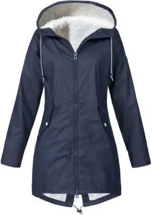 Rain Coats for Women Waterproof with Hood Thickened Fleece Lined Raincoat Casual Solid Lightweight Rain Coats
