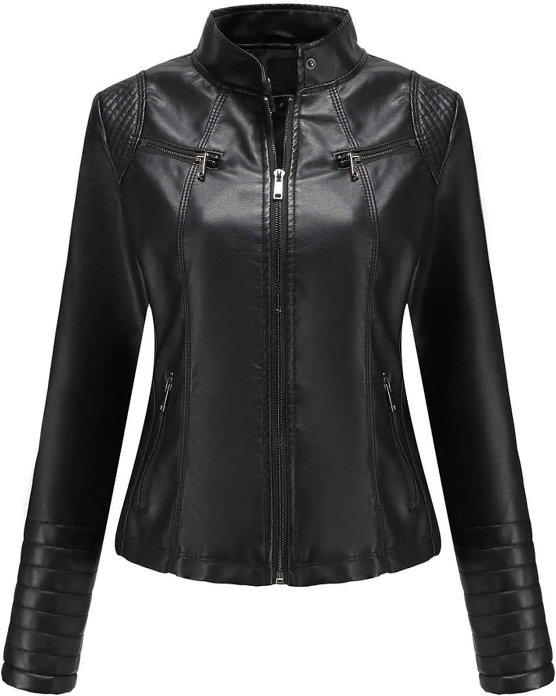Red Leather Jacket Stand-Up Collar Zipper Stitching Solid Color Jacket Winter Jackets for Women Leather Jacket