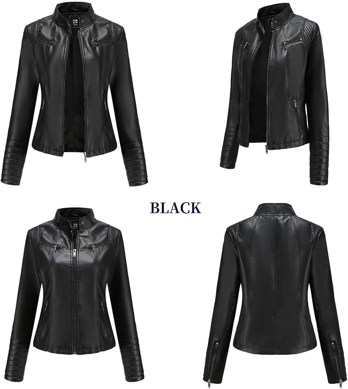 Red Leather Jacket Stand-Up Collar Zipper Stitching Solid Color Jacket Winter Jackets for Women Leather Jacket