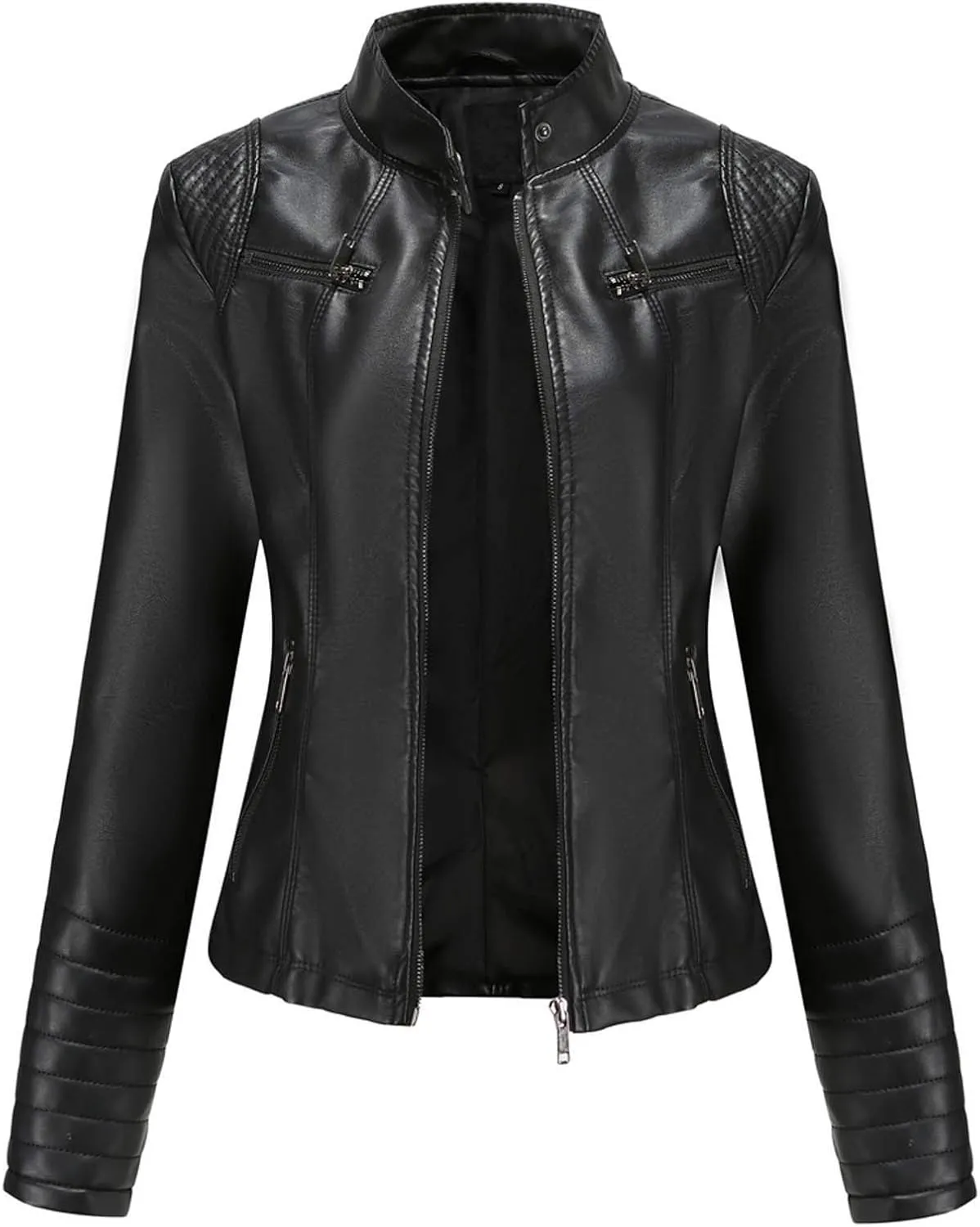 Red Leather Jacket Stand-Up Collar Zipper Stitching Solid Color Jacket Winter Jackets for Women Leather Jacket