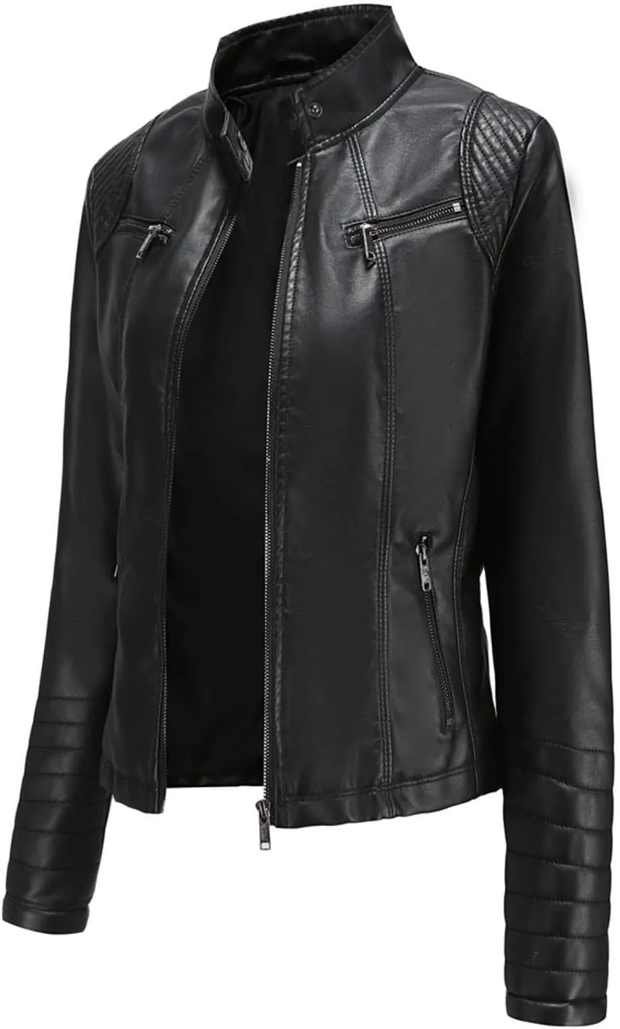 Red Leather Jacket Stand-Up Collar Zipper Stitching Solid Color Jacket Winter Jackets for Women Leather Jacket