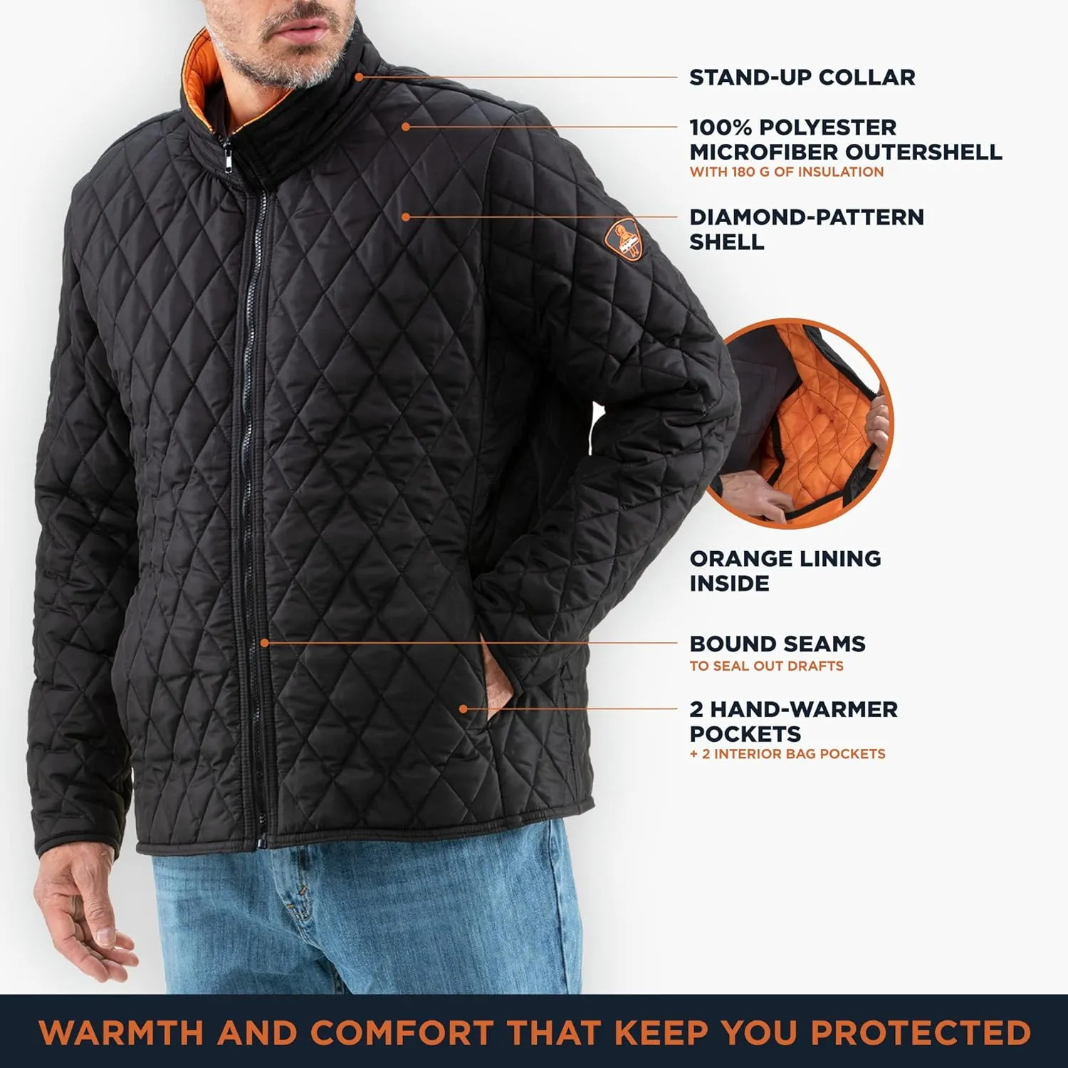 RefrigiWear Lightweight Warm Insulated Diamond Quilted Jacket