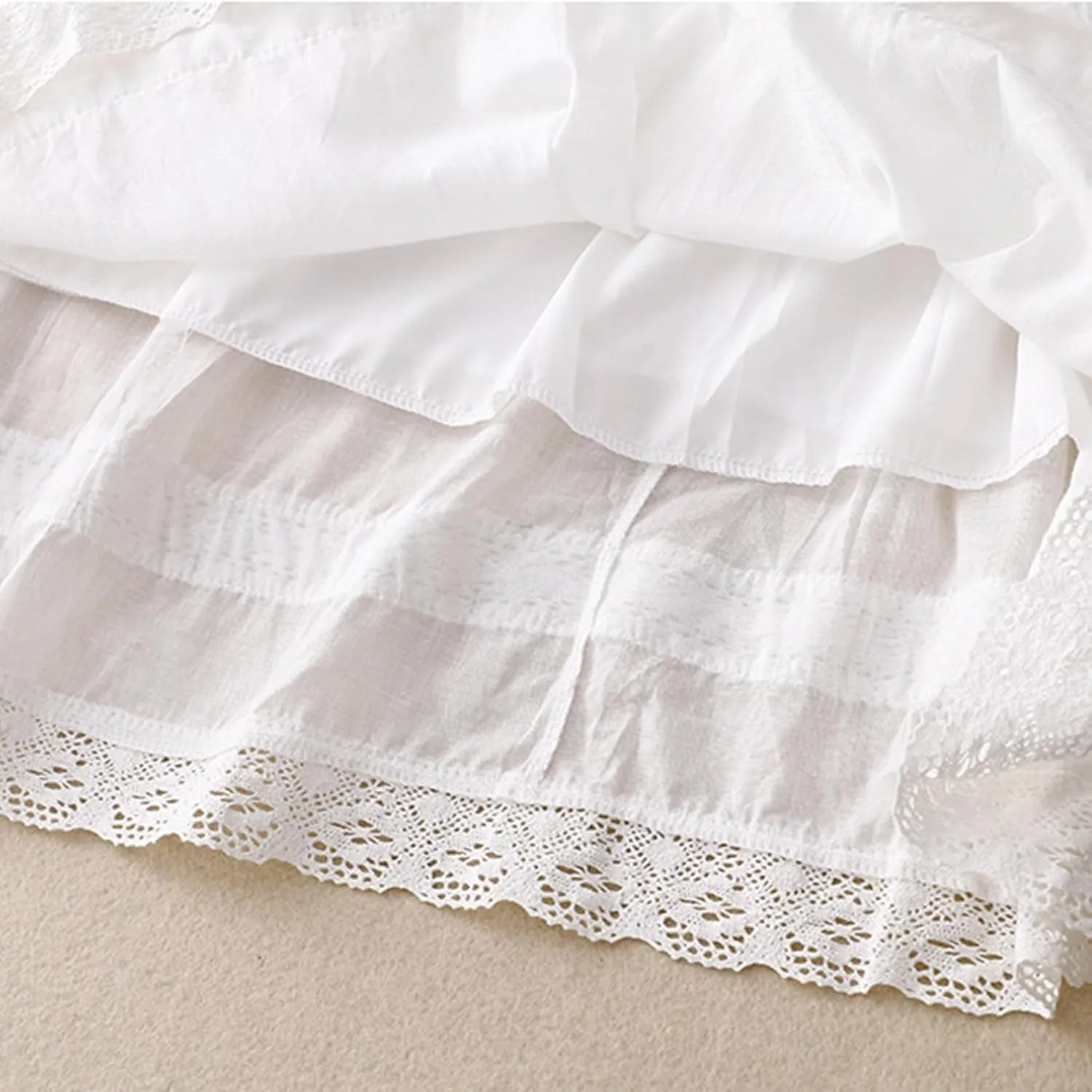 Retro Embroidery Midi Skirt for Women Lightweight Double Layer Cotton Linen Skirts Flowy Ruffle Hem Swing Skirt