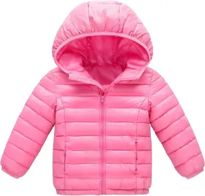 RKSTN Children's Fashion Winter Coats Solid Color Lightweight Down Jacket with Hood Zip Up Quilted Puffer Jackets