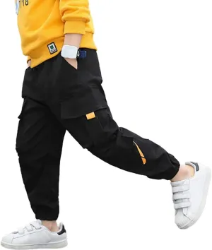 Rolanko Boys' Cargo Pants Casual Kids Joggers Elastic Waist Outdoor Hiking Baggy Trousers 4-14 Years