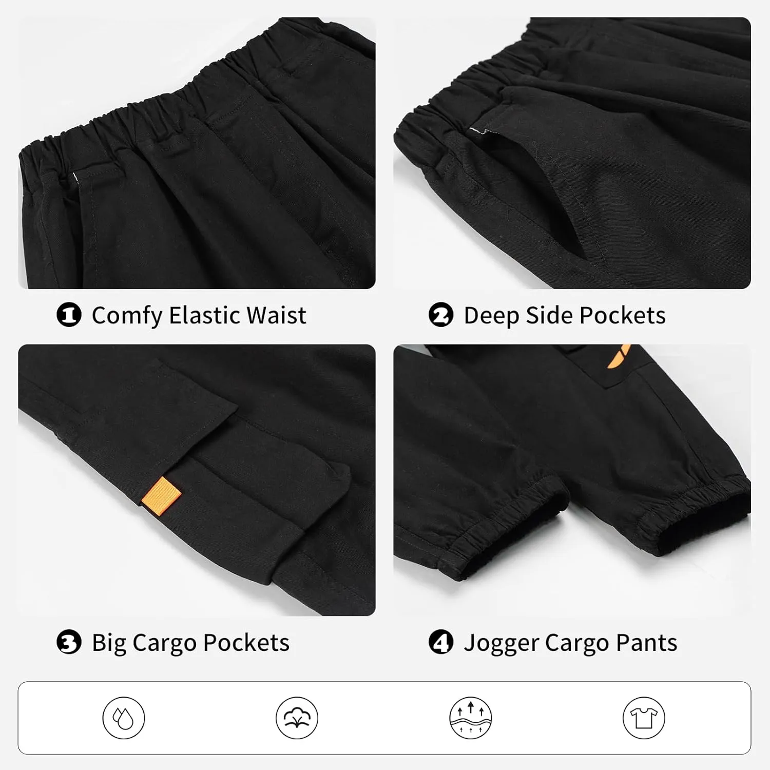 Rolanko Boys' Cargo Pants Casual Kids Joggers Elastic Waist Outdoor Hiking Baggy Trousers 4-14 Years