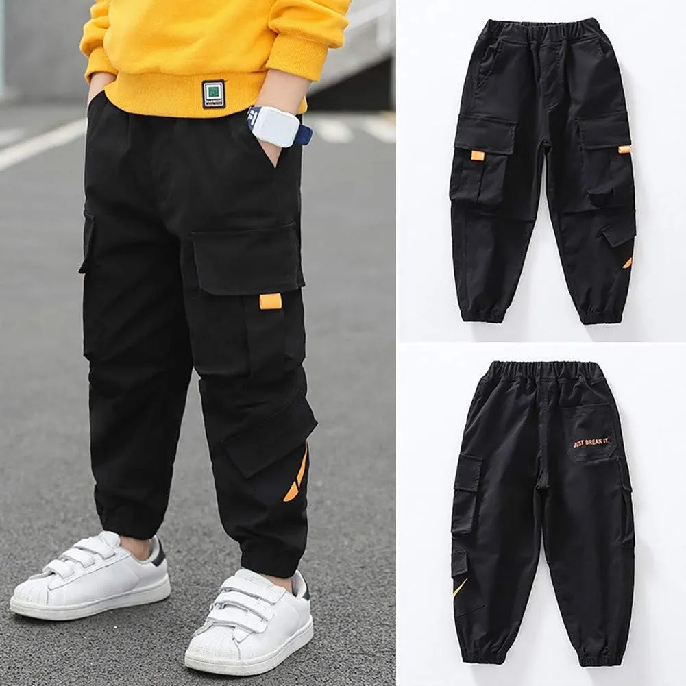 Rolanko Boys' Cargo Pants Casual Kids Joggers Elastic Waist Outdoor Hiking Baggy Trousers 4-14 Years