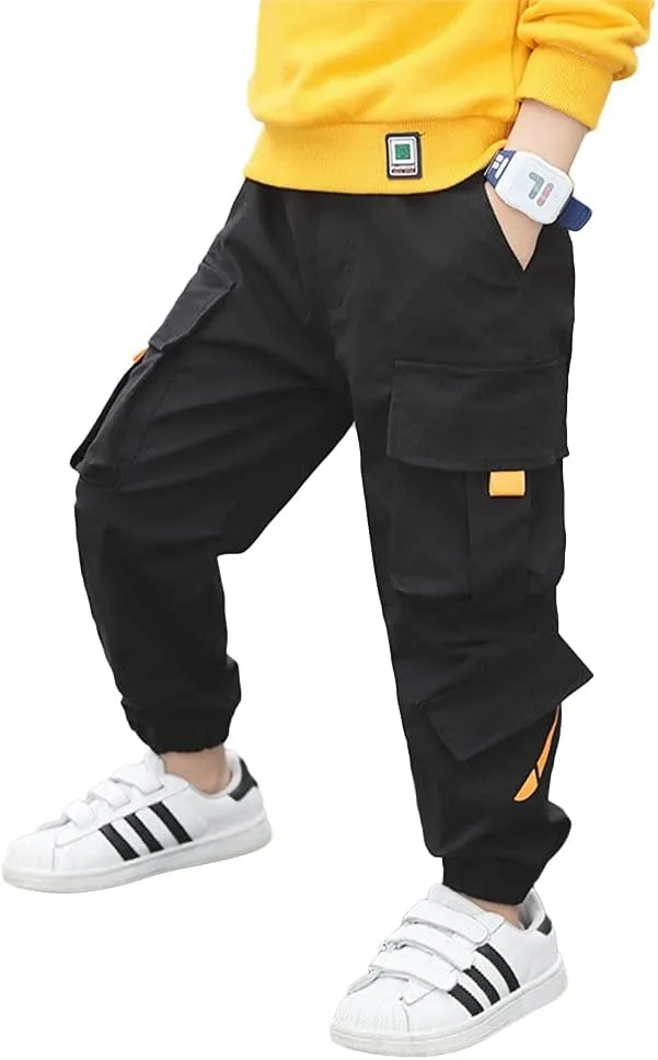 Rolanko Boys' Cargo Pants Casual Kids Joggers Elastic Waist Outdoor Hiking Baggy Trousers 4-14 Years