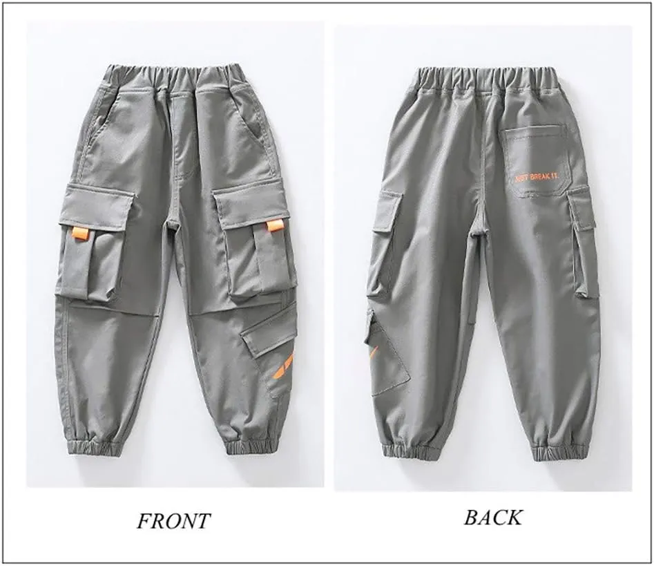 Rolanko Boys' Cargo Pants Casual Kids Joggers Elastic Waist Outdoor Hiking Baggy Trousers 4-14 Years