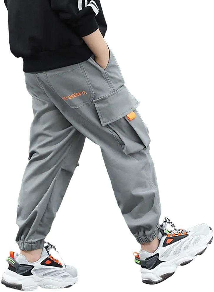 Rolanko Boys' Cargo Pants Casual Kids Joggers Elastic Waist Outdoor Hiking Baggy Trousers 4-14 Years