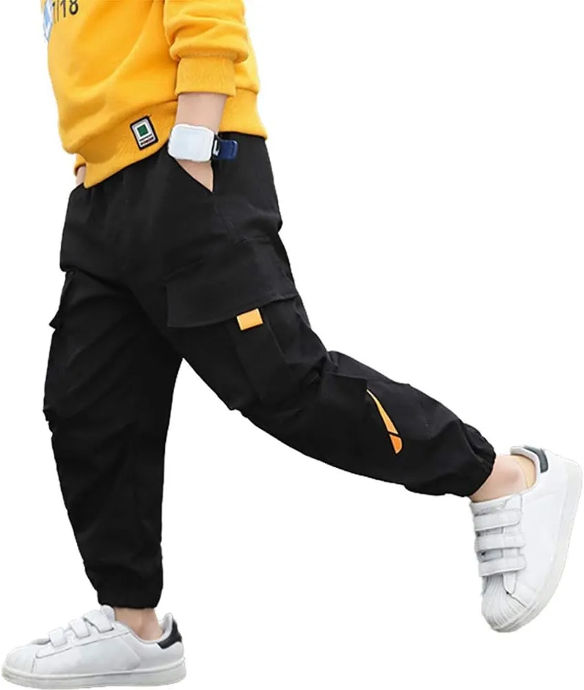 Rolanko Boys' Cargo Pants Casual Kids Joggers Elastic Waist Outdoor Hiking Baggy Trousers 4-14 Years