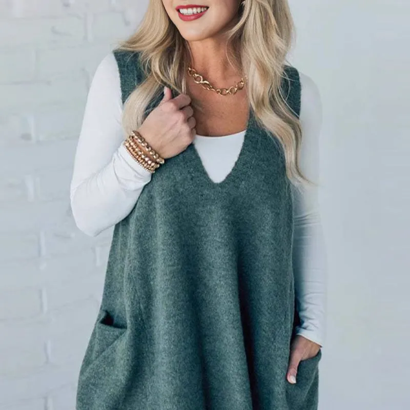 Seasonal Offer 49% OFFWomen's Loose-Fit V-Neck Sweater Vest with Pockets
