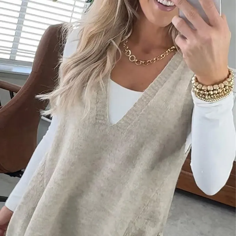 Seasonal Offer 49% OFFWomen's Loose-Fit V-Neck Sweater Vest with Pockets
