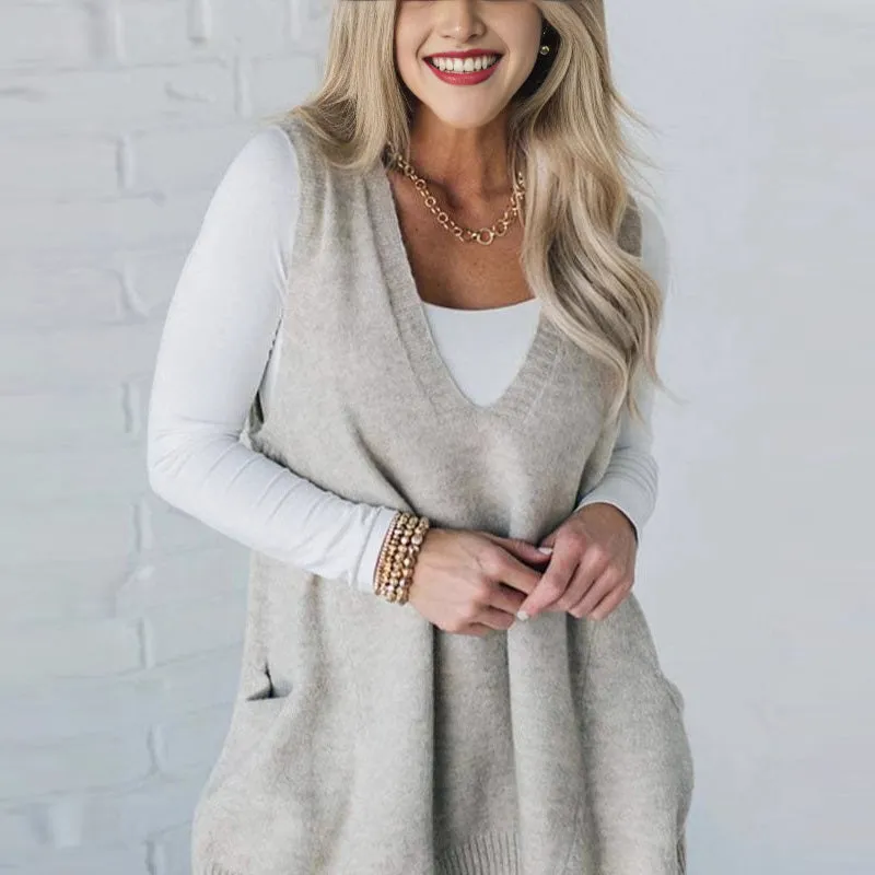 Seasonal Offer 49% OFFWomen's Loose-Fit V-Neck Sweater Vest with Pockets