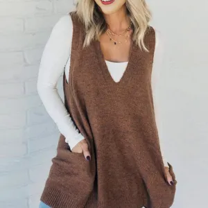 Seasonal Offer 49% OFFWomen's Loose-Fit V-Neck Sweater Vest with Pockets