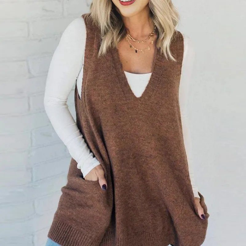 Seasonal Offer 49% OFFWomen's Loose-Fit V-Neck Sweater Vest with Pockets