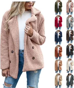 Sherpa Faux Fur Coat for Women Open Front Lapel Long Sleeve Sweater Blazer Fuzzy Teddy Fleece Jacket Winter Outfits