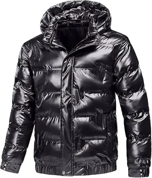 Shiny Puffer Jacket for Men Winter Warm Jackets Down Coat Oversized Bubble Coats Hooded Reflective Outerwear