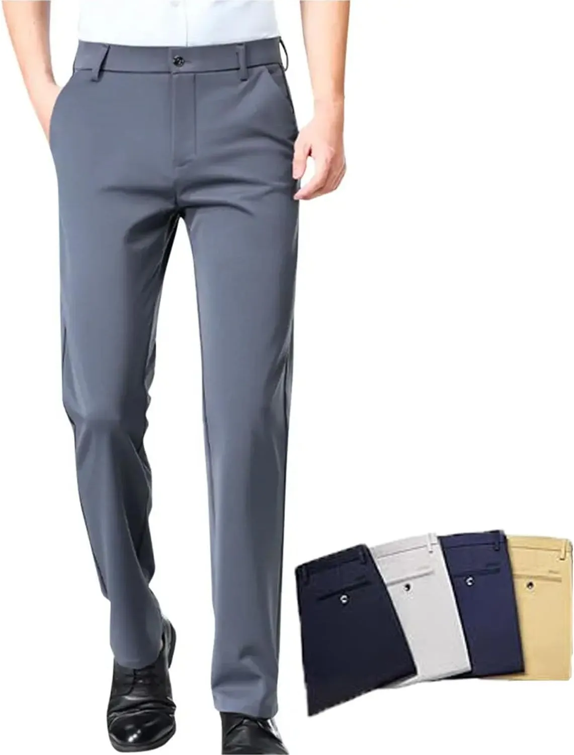 Silamone Timeless Stretch Pants, Timelessflex - Men's High Stretch Straight Fit Pants, Calormas Mens Trousers