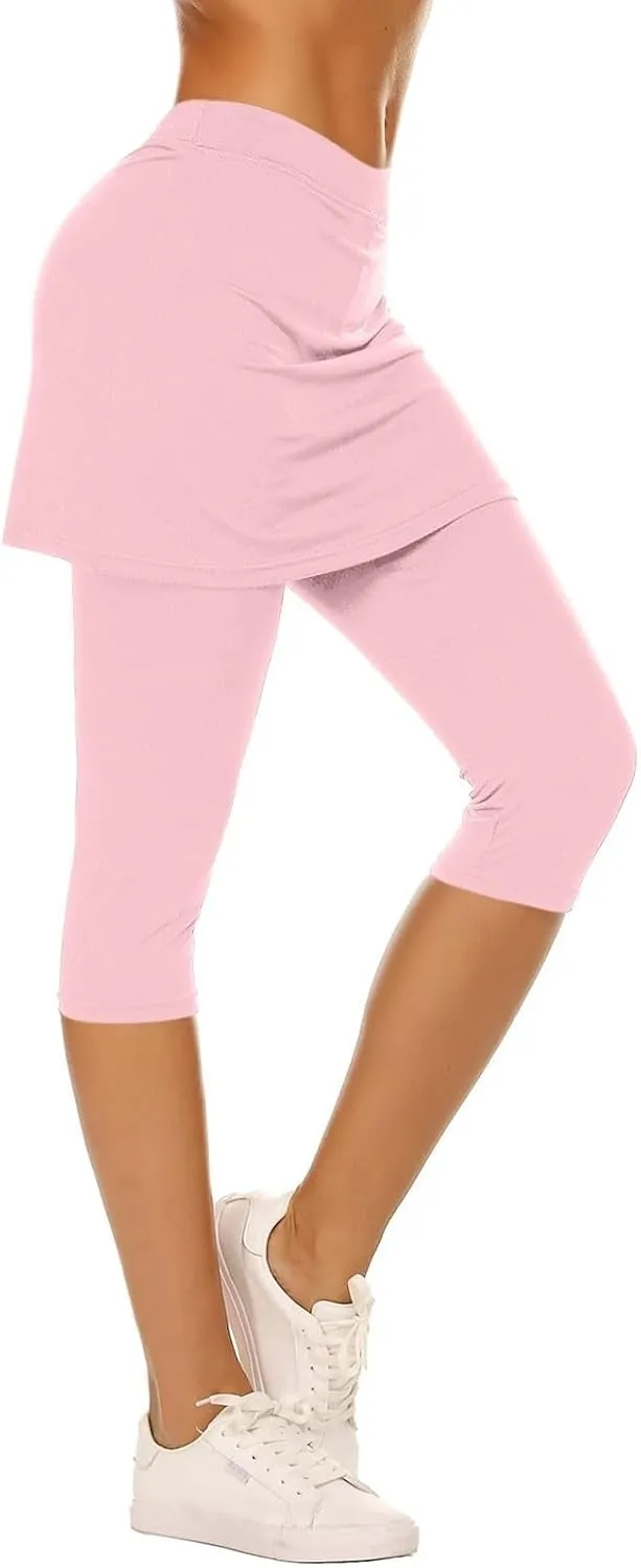 Skirted Leggings for Women 2025 Tennis Golf Skorts Plus Size Skirts Gym Athletic Capris Pickleball Yoga Outfit