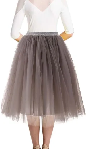 Skirts for Women 2025 Trendy Solid Mesh Skirt Knee Length Pleated Skirt Prom Party Performance Midi Skirt Fairy Skirt