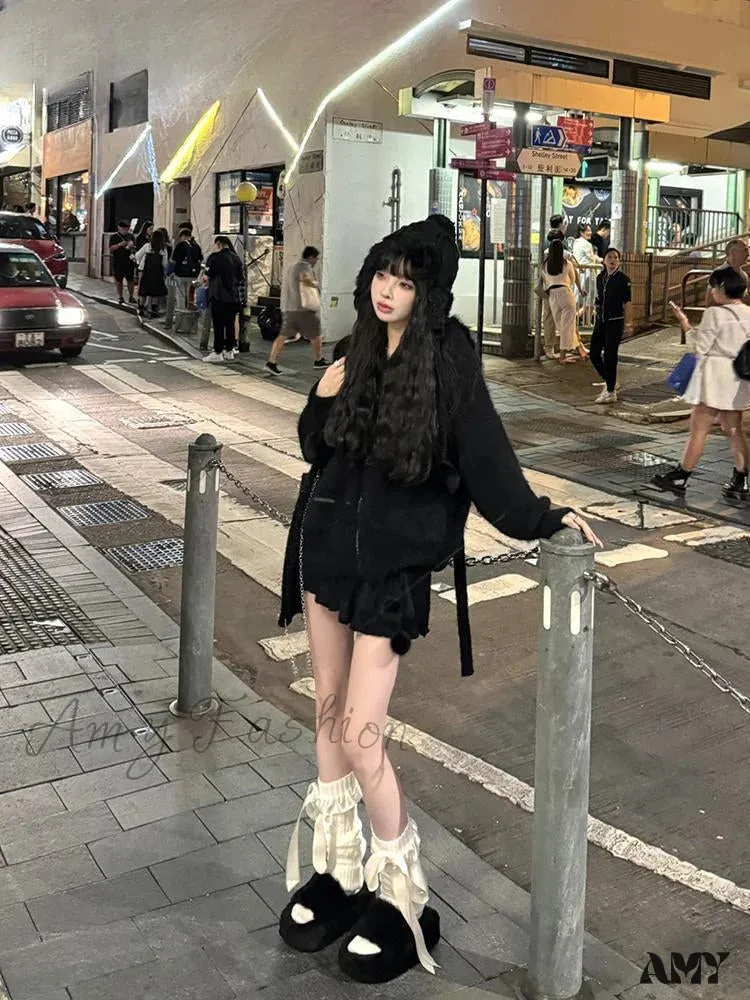 Sweet Spicy Girl White Knitted Ruffle Edge Short Autumn Winter New Fashion Sexy High Waist Slim Mini Skirt