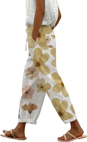 Tall Wide Leg Pants Lounge Printed Pants with Drawstring Vacation Slouchy Style Beach Pants Women Autumn Relax Fit Pant