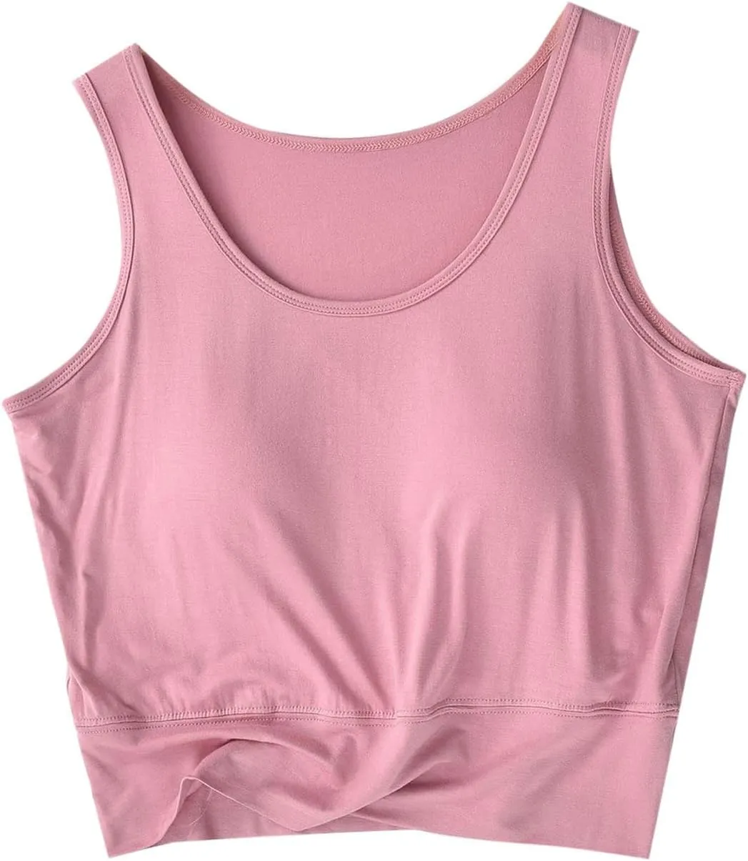 Tank Top with Bra, Racerback Workout Yoga Cropped Tops Undershirt Cotton Camisole Workout Sports Padded Cami