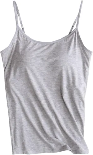 Tank Top with Built in Bra for Women Spaghetti Strap Camisole Cotton Padded Tops Sleeveless Yoga Shirts Undershirts