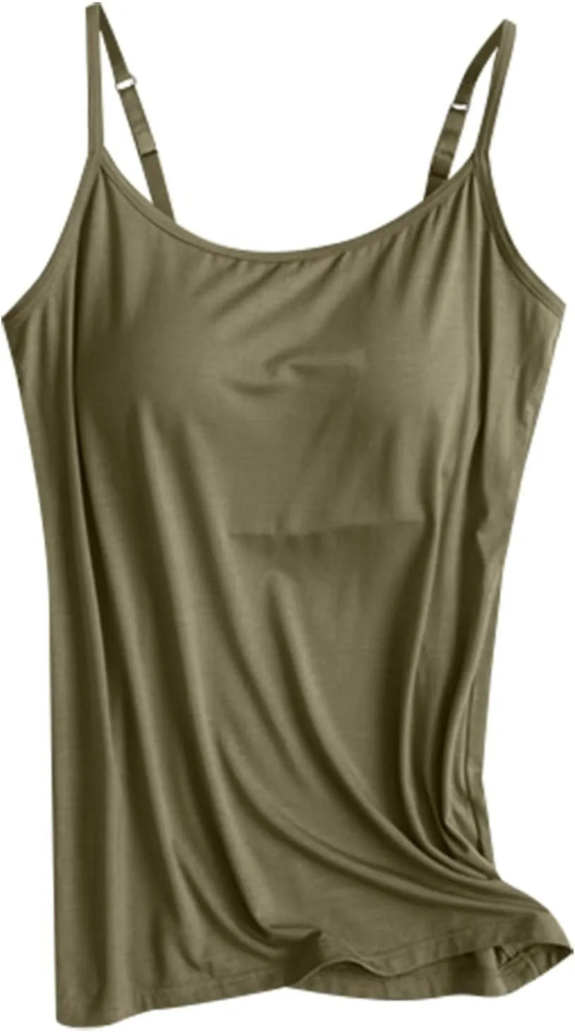 Tank Top with Built in Bra for Women Summer Casual Sexy Cotton Spaghetti Strap Plus Size Wireless Yoga Camisole Tops