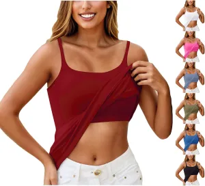Tank Top with Built in Bra for Women Summer Casual Sexy Cotton Spaghetti Strap Plus Size Wireless Yoga Camisole Tops
