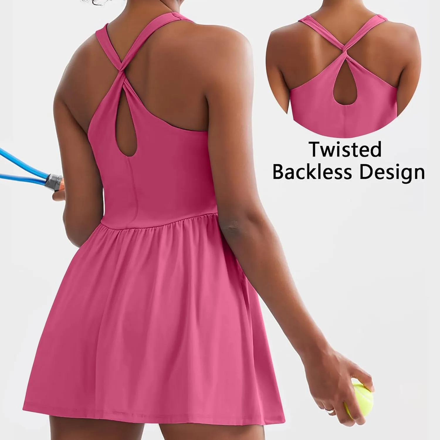 Tennis Dress for Women with Built in Shorts Cross Back Sleeveless Romper Pleated Golf Athletic Workout Dresses