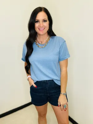 Thelma Thermal Short Sleeve Casual Top Blue