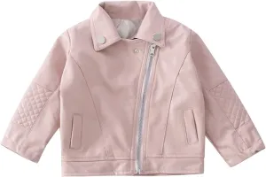 Toddler Girls Faux Leather Jacket Coats for Kids Motorcycle Biker Leather Jackets Outerwear Fall Fashion Clothes