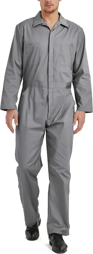 TopTie Men's Long Sleeve Coverall, Snap and Zip-Front Coverall Lightweight Work Wear Suit