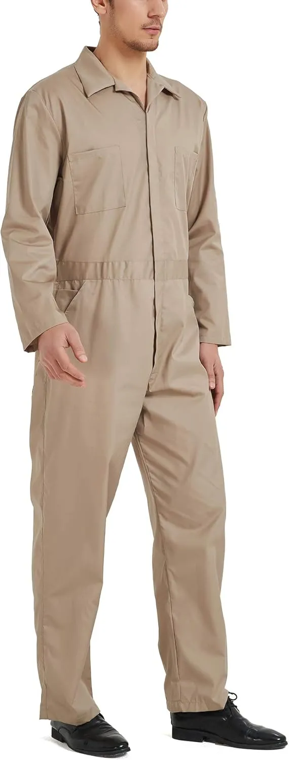 TopTie Men's Long Sleeve Coverall, Snap and Zip-Front Coverall Lightweight Work Wear Suit