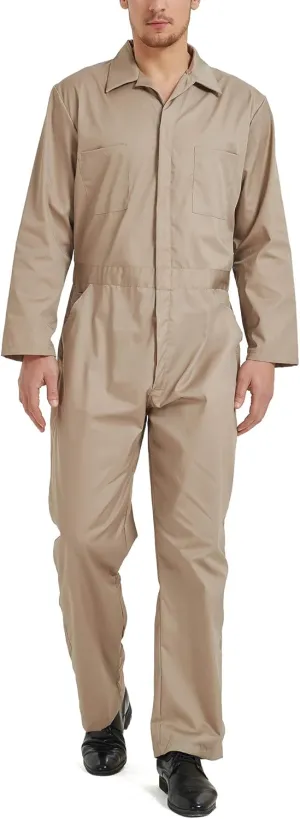 TopTie Men's Long Sleeve Coverall, Snap and Zip-Front Coverall Lightweight Work Wear Suit