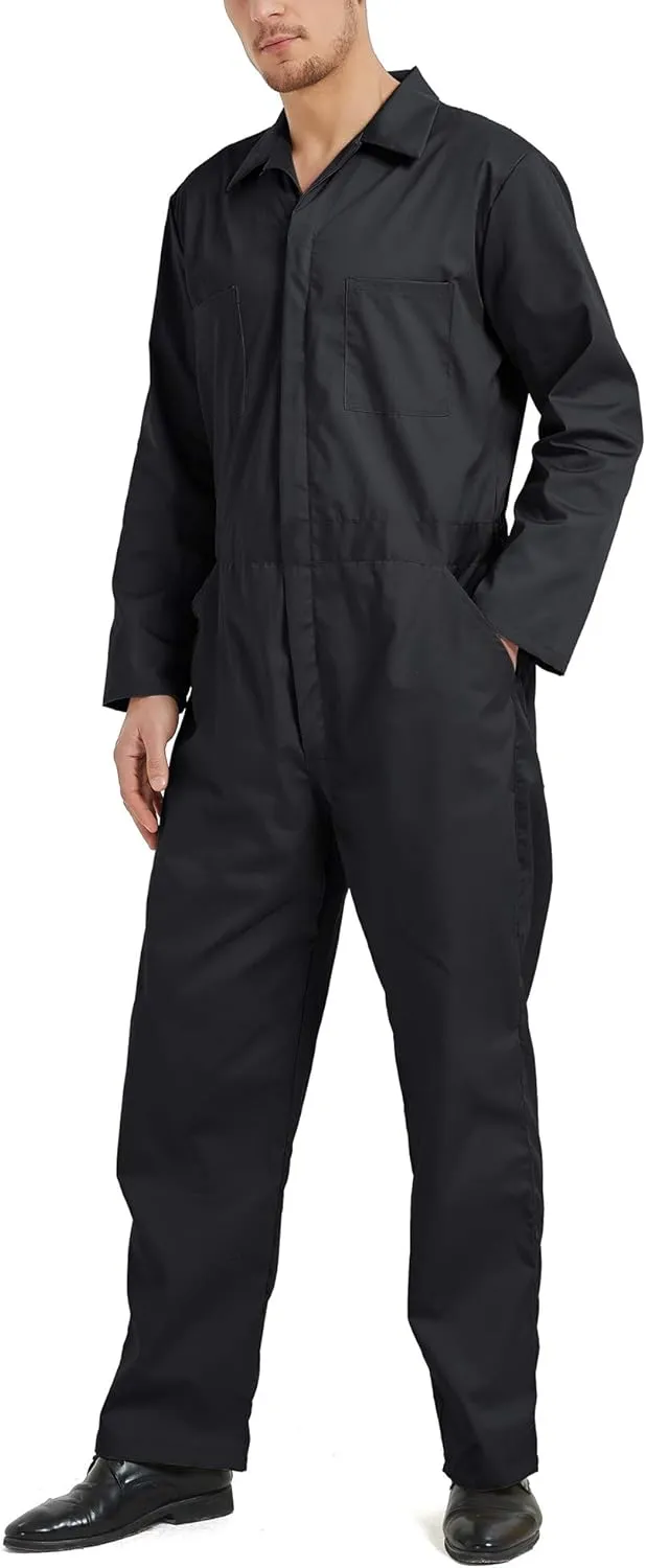 TopTie Men's Long Sleeve Coverall, Snap and Zip-Front Coverall Lightweight Work Wear Suit