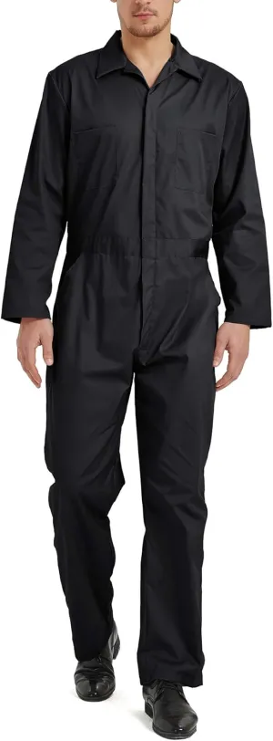 TopTie Men's Long Sleeve Coverall, Snap and Zip-Front Coverall Lightweight Work Wear Suit