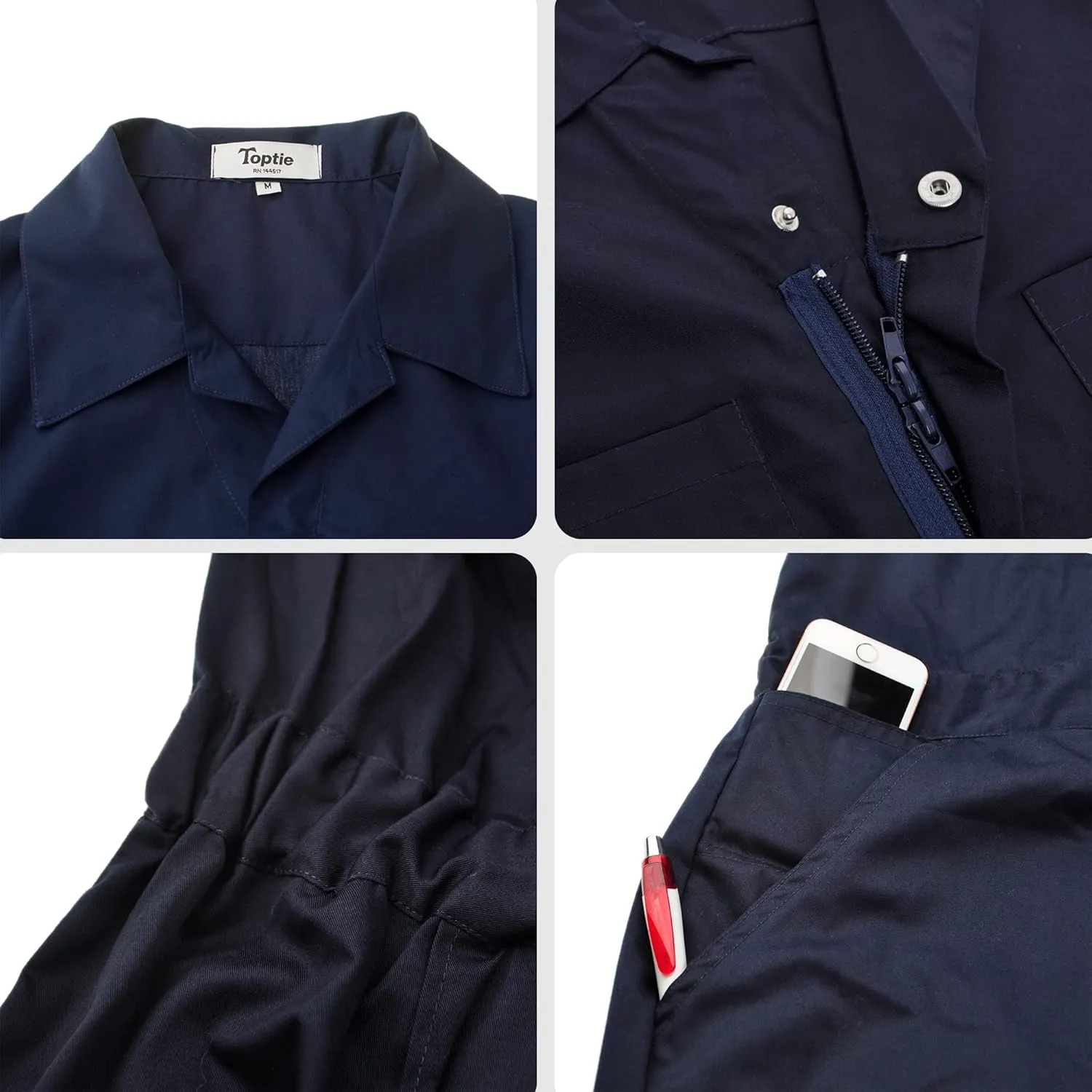 TopTie Men's Long Sleeve Coverall, Snap and Zip-Front Coverall Lightweight Work Wear Suit