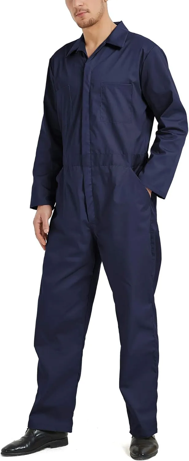 TopTie Men's Long Sleeve Coverall, Snap and Zip-Front Coverall Lightweight Work Wear Suit
