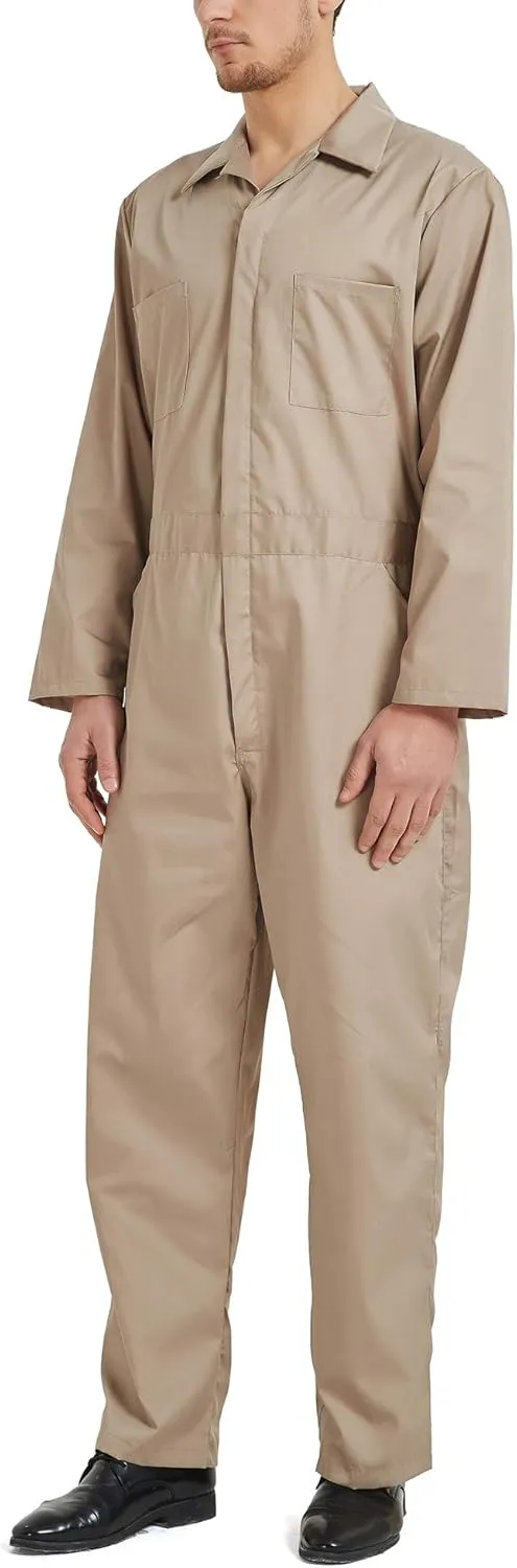 TopTie Men's Long Sleeve Coverall, Snap and Zip-Front Coverall Lightweight Work Wear Suit
