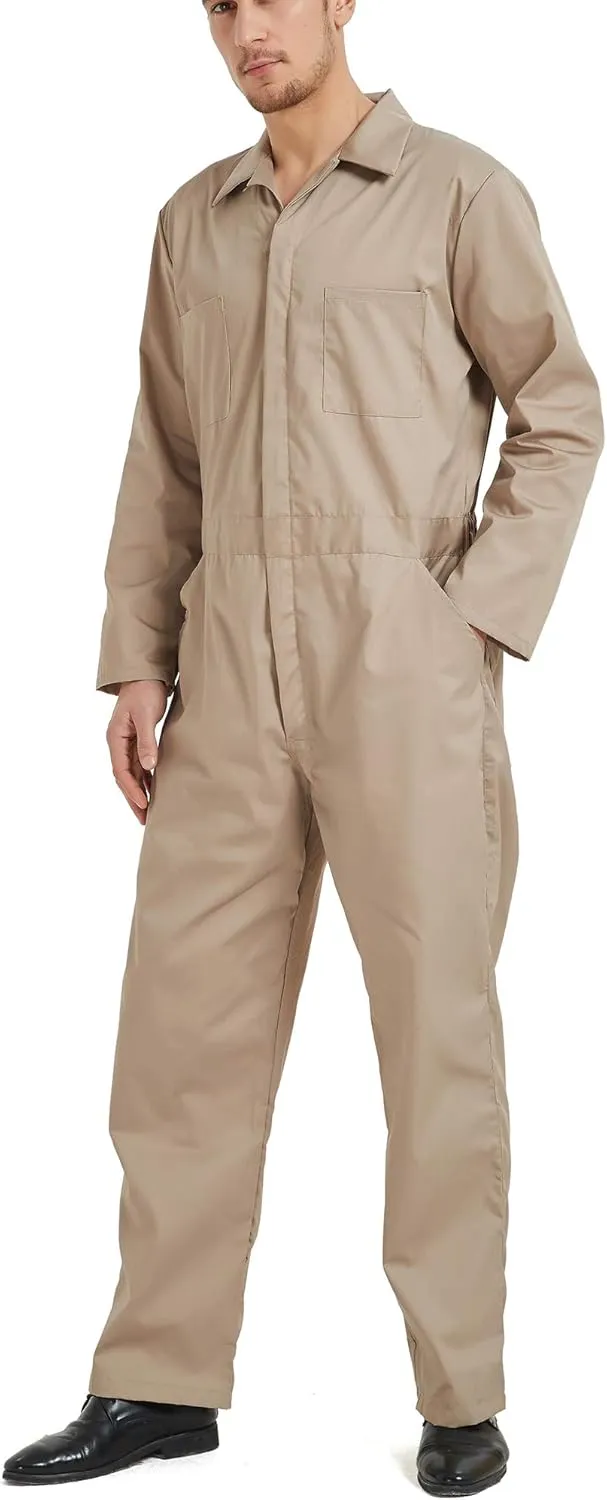 TopTie Men's Long Sleeve Coverall, Snap and Zip-Front Coverall Lightweight Work Wear Suit